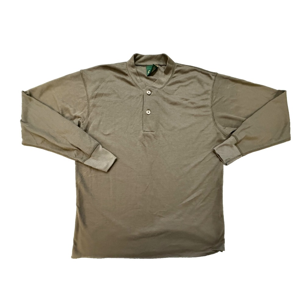 Vintage Cabela's Henley Shirt Mens LG Olive Green‎ Long Sleeve Made USA Outdoors